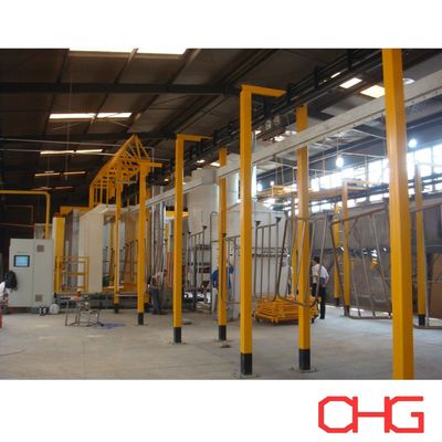 อุปกรณ์การเคลือบผงผงที่ควบคุมด้วย PLC พร้อมระบบขนส่งและห้องฉีด